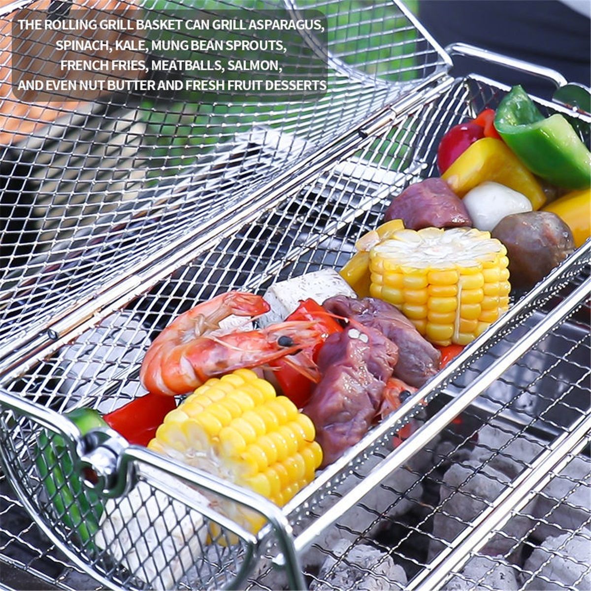 Universal Stainless Steel Rotisserie Grill French Fries Basket Fits for Any Gas Grill Raffle Drum Upgraded  Spinner Holds