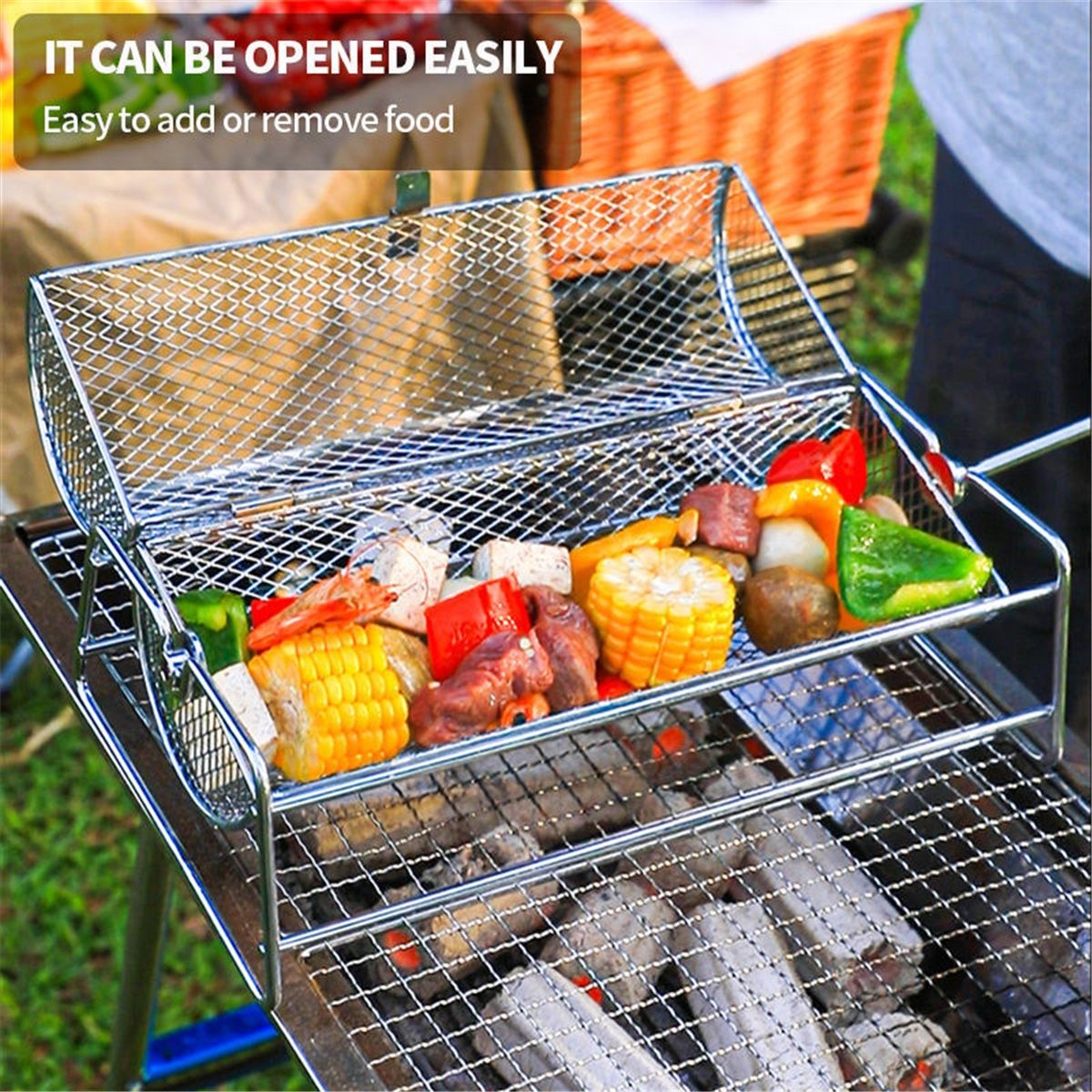 Universal Stainless Steel Rotisserie Grill French Fries Basket Fits for Any Gas Grill Raffle Drum Upgraded  Spinner Holds