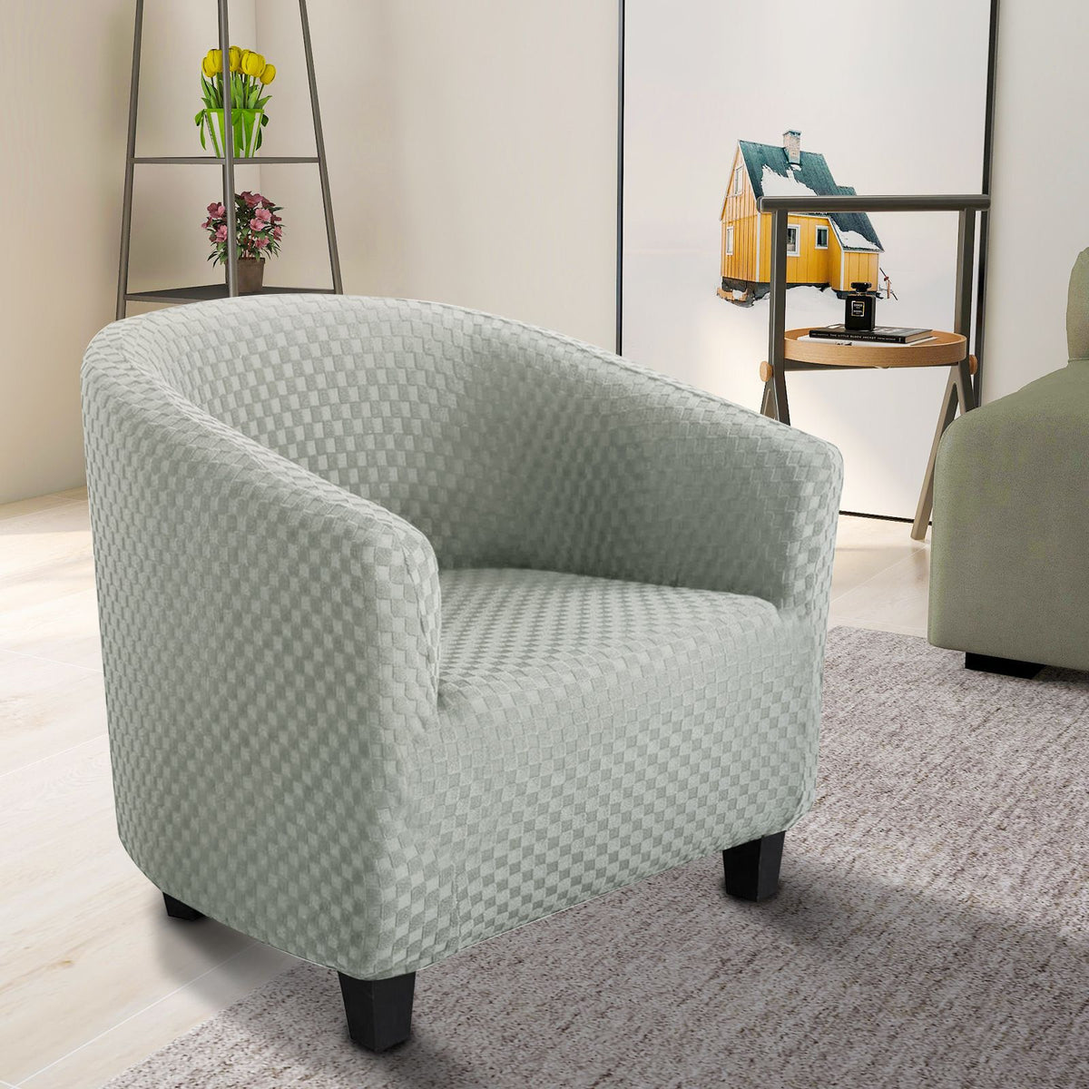 Chair cover, telescopic bucket chair cover, jacquard chair cover, circular sofa cover, armchair sofa cover, living room detachable furniture protector（ivory white）