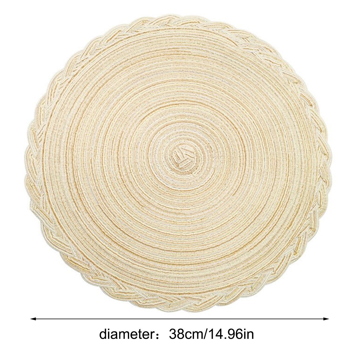 38cm Round Braided Placemats Set of 4, Washable Heat Resistant Circle Boho Place Mats for Kitchen Dining Table -（beige）