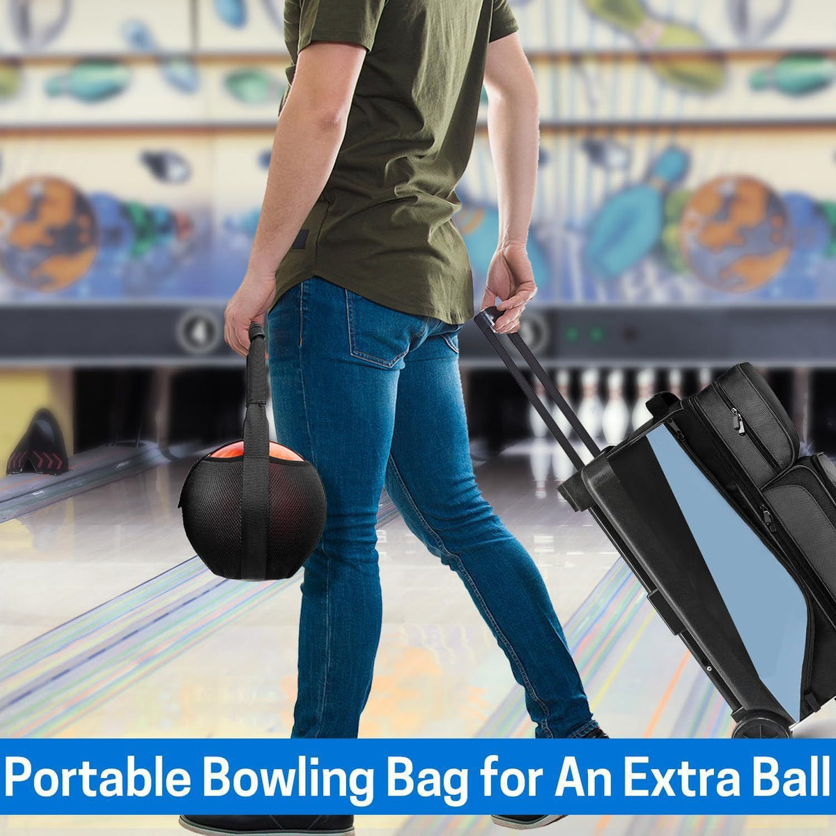 Bowling Mesh Bag, Single Bowling Ball Carrier with Reinforced  Handle, Black,  (excluding bowling)