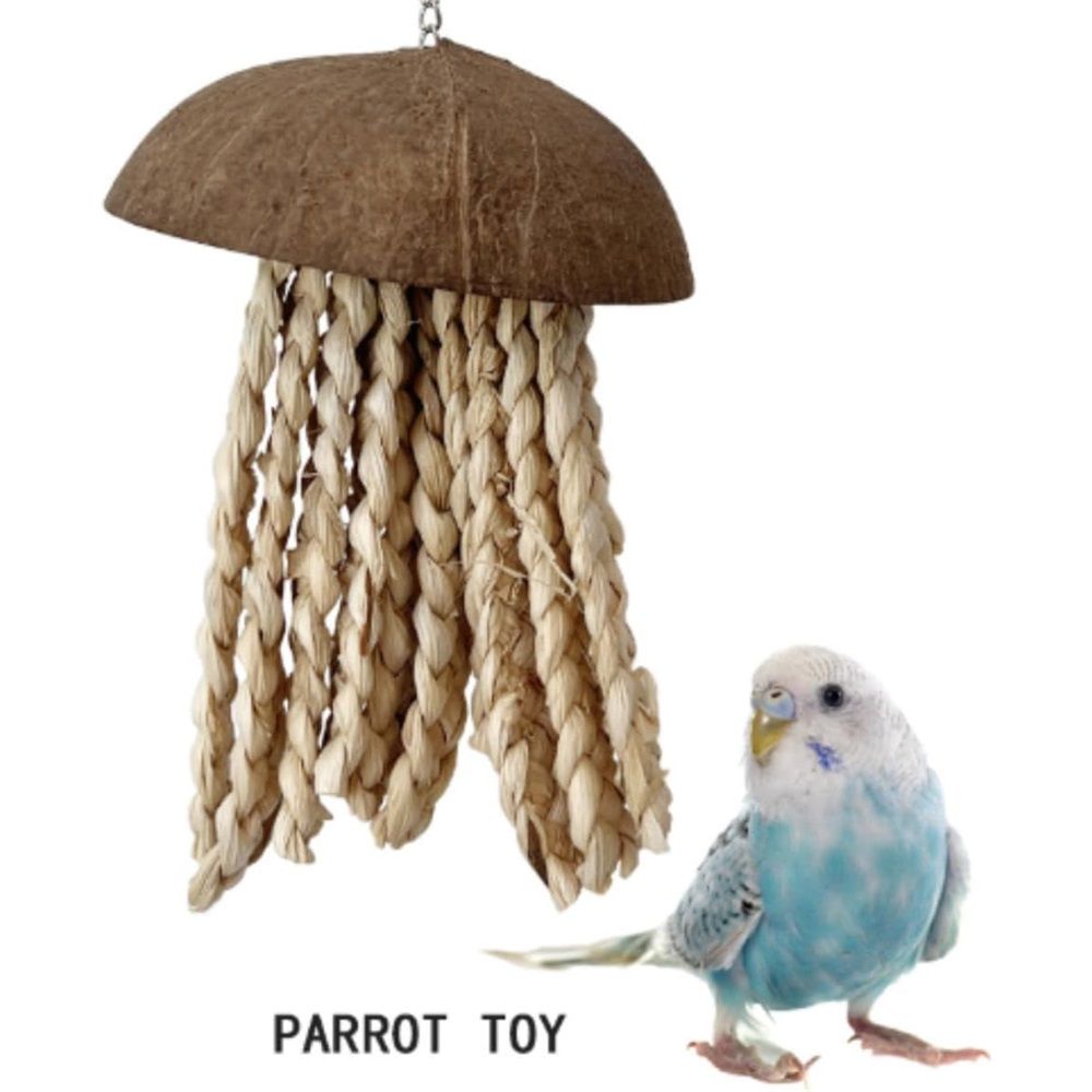 Bird Chew Toys, Coconut Shell with Corn Husks for Parrot Beak Grinding, Coconut Shell Shredding Toy for Parakeet Lovebird Conure Budgies Cockatiel