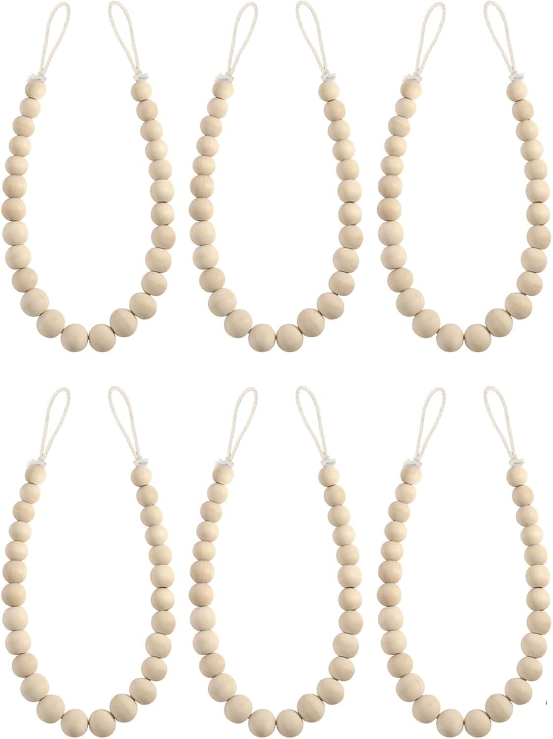 6 Pieces of Wood Bead Curtain Tieback Boho Curtain Tiebacks Curtain Holdbacks for Wall Curtain Ties Curtain Tie Backs with Hooks for Boho Decor Bedroom Decor Nursery Decor
