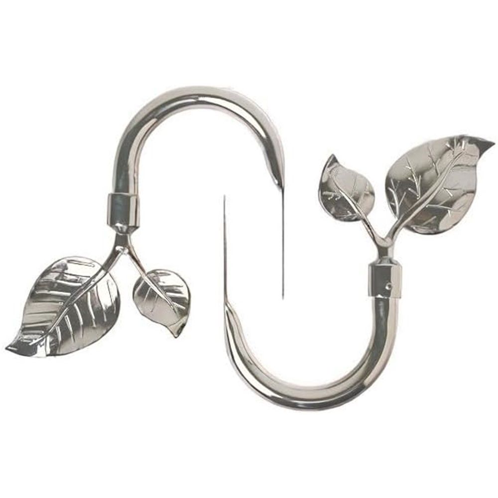 Leaf Shaped Curtain Holdbacks 2pcs, Handmade Metal Curtain Side Holders for Wall, Curtain Tieback Hook Pull Backs for Drapes Window Home Decoration（Bright nickel）