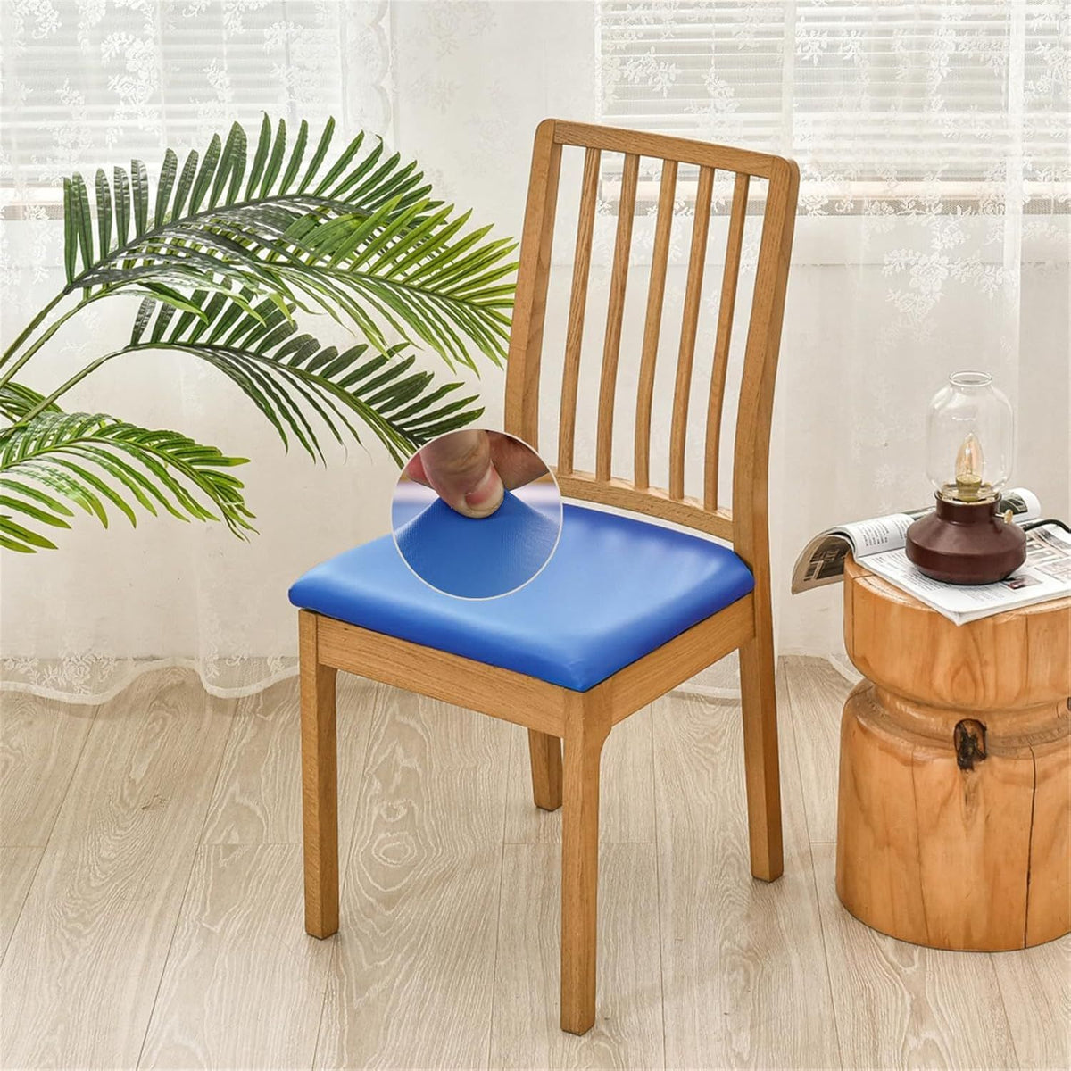 Pu Leather Dining Chair Seat Covers Set of 4, Waterproof Dining Seat Covers Stretch Chair Covers for Dining Chairs/Kitchen Room/Hotel, (dark blue)