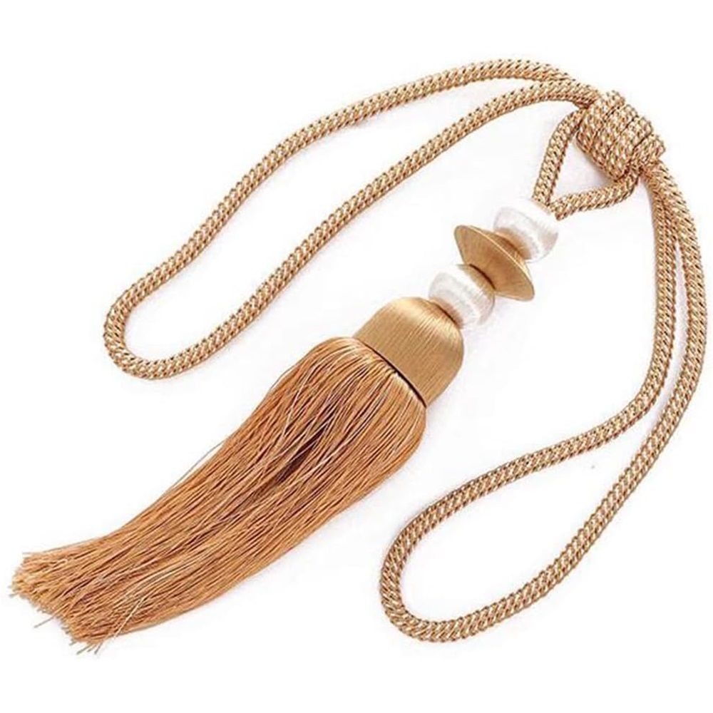 Decorative curtain tie tassel baffle - home office window curtain fixing edge rope, 1 Pair  set (rice wine)
