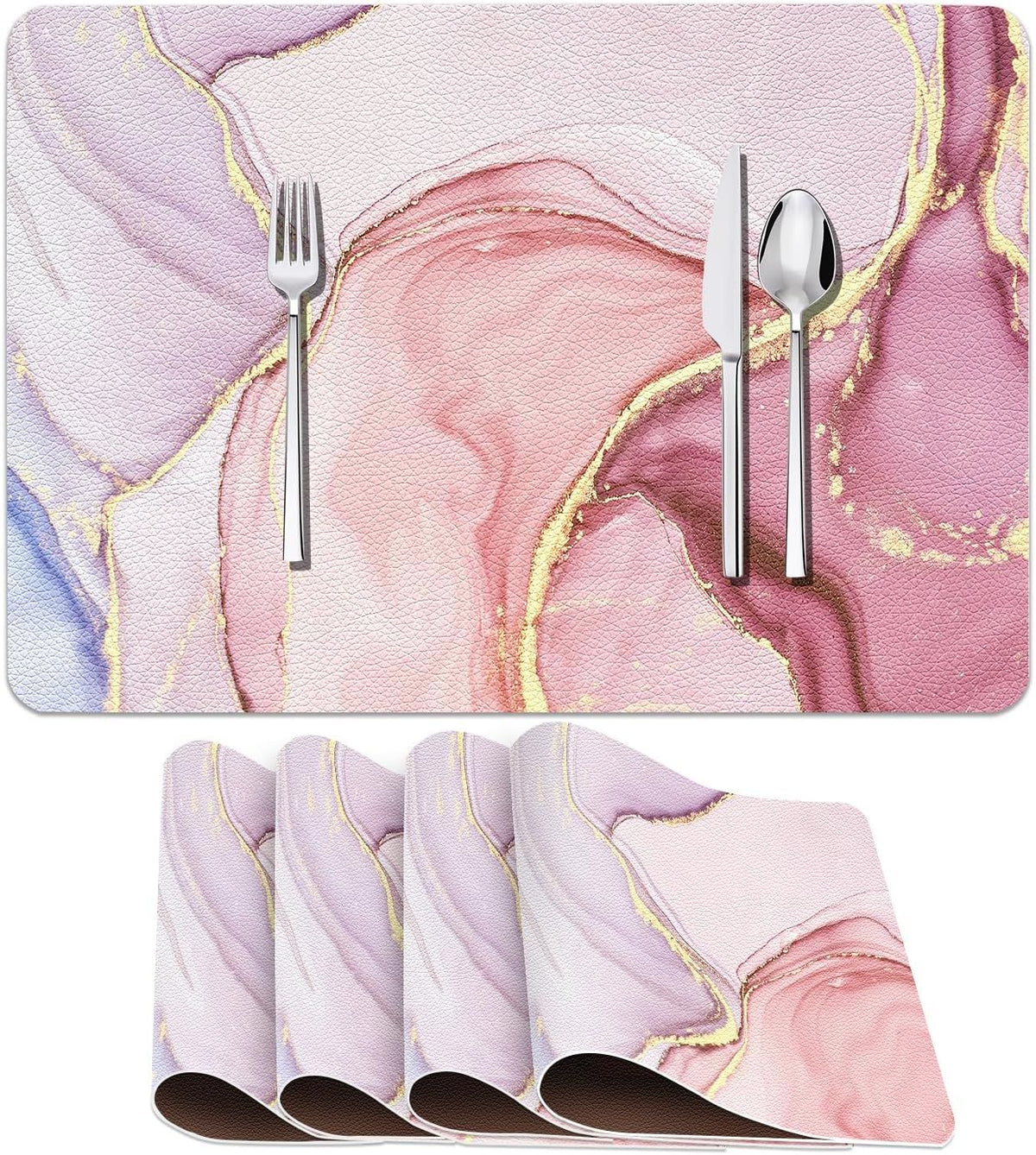 linen Placemats Set of 4, Marble Watercolor Vintage Pink Girl Cute  Placemat for Ding Table Heat-Resistant Non-Slip Table Place Mats for Party Coffee Bar,