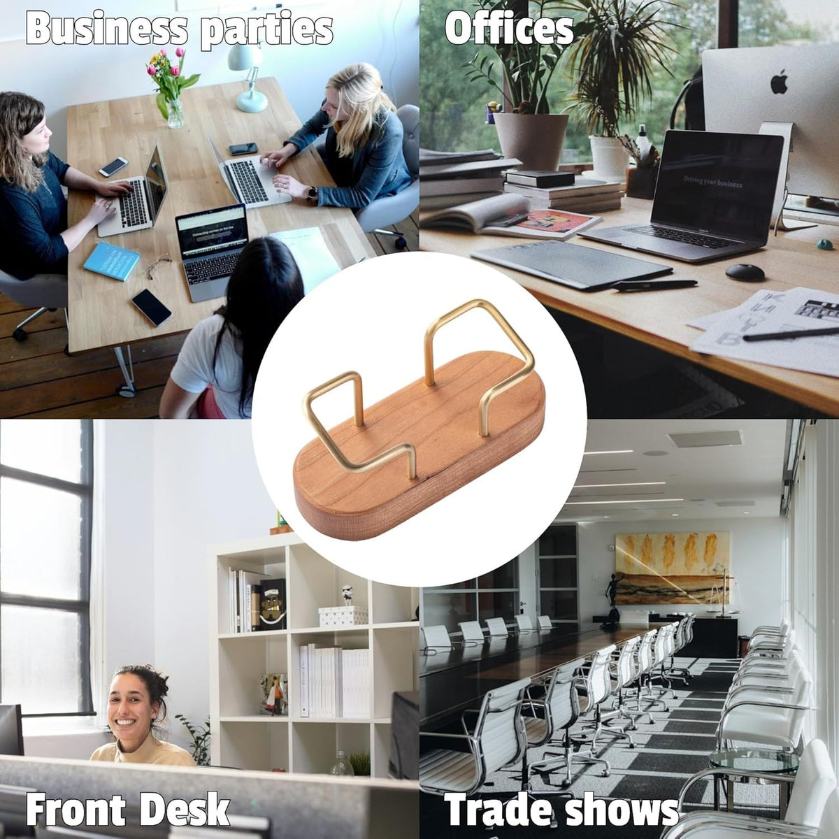 muso wood Business Card Holder for Desk, Wooden Creative Business Card Display for Desk, Wood Business Card Stand for Office, Tabletop (beech 2pack)