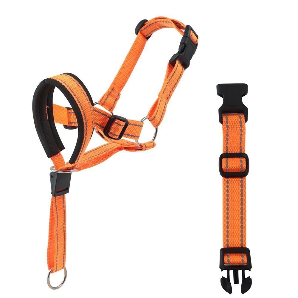 Large Dog Nylon Reflective Adjustable Muzzle with Breathable Mesh, Anti-Biting and Barking Dog Mouth Cover for Walking, Outdoor Use, Size XL ,Orange