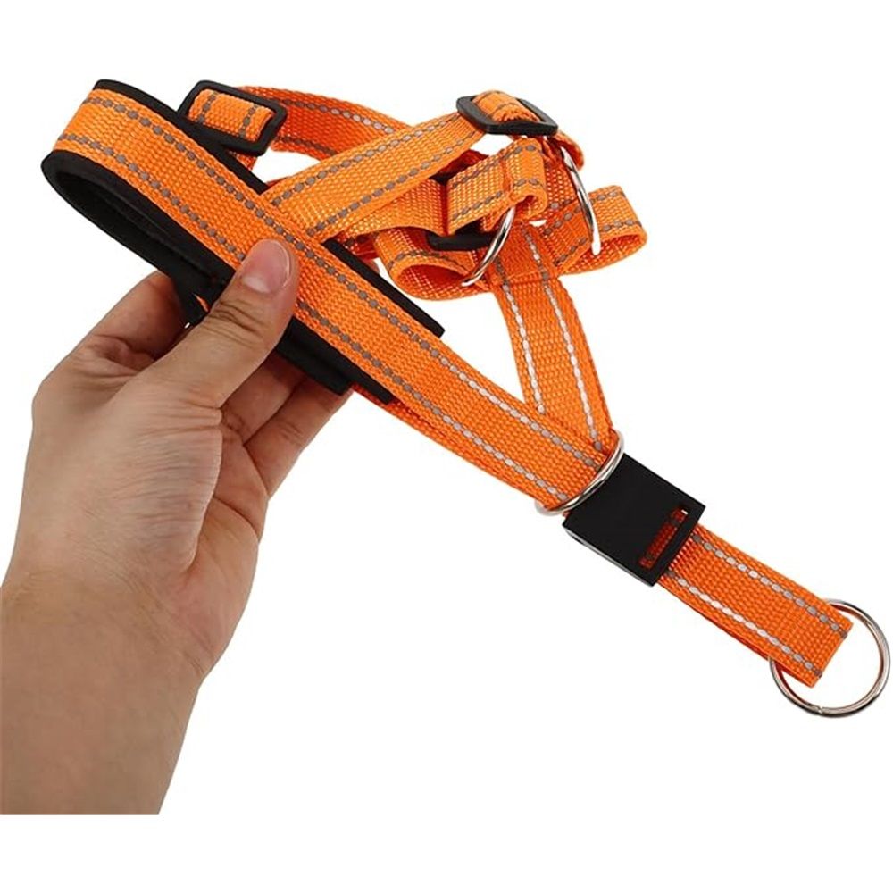 Large Dog Nylon Reflective Adjustable Muzzle with Breathable Mesh, Anti-Biting and Barking Dog Mouth Cover for Walking, Outdoor Use, Size XL ,Orange