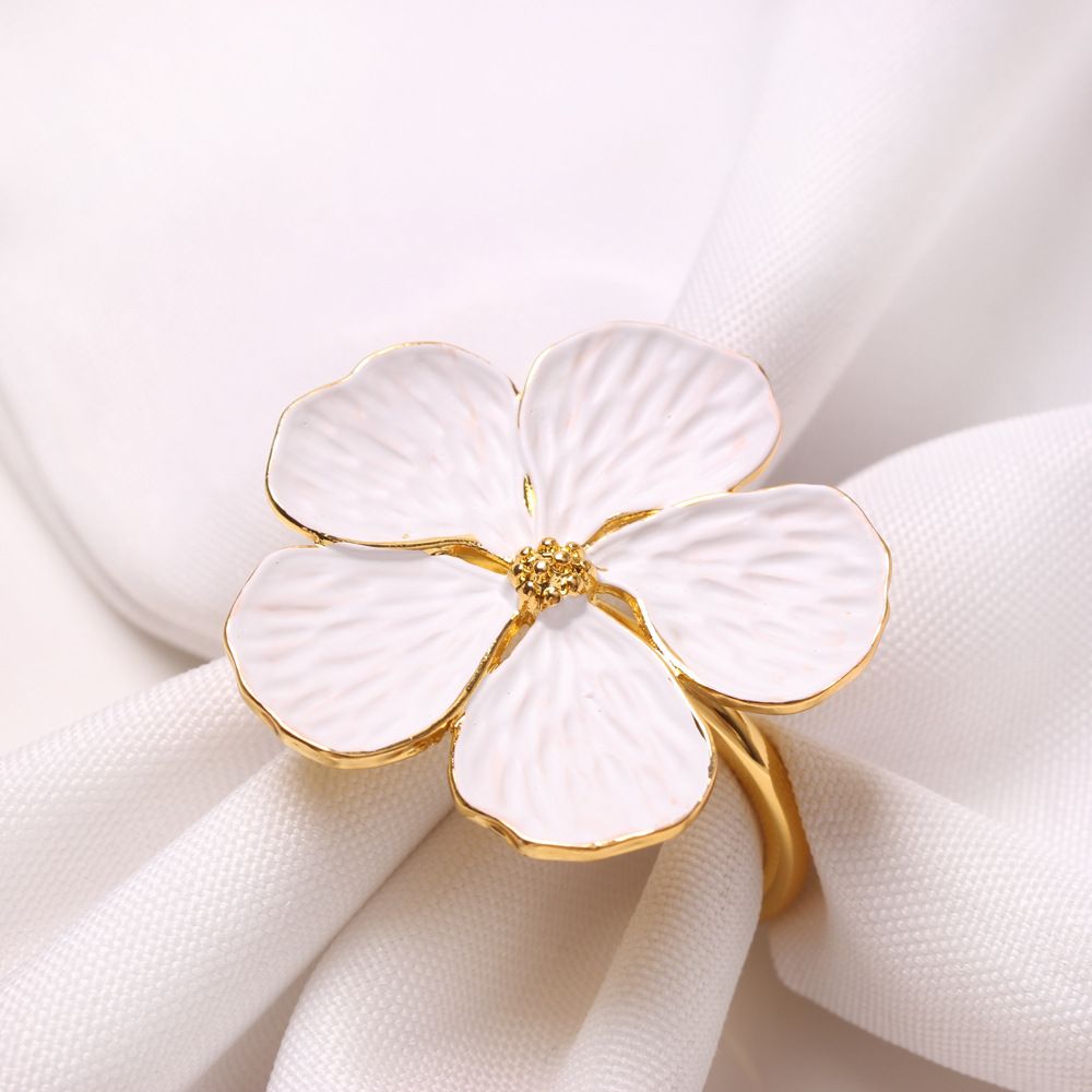 Flower Napkin Rings Set of 8  ,Flower napkin ring, zinc alloy five petal flower napkin clasp, plant napkin ring, tissue ring (White)