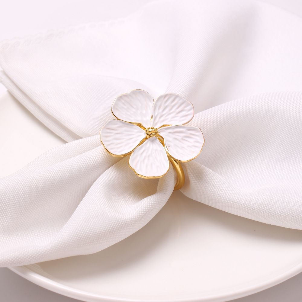 Flower Napkin Rings Set of 8  ,Flower napkin ring, zinc alloy five petal flower napkin clasp, plant napkin ring, tissue ring (White)