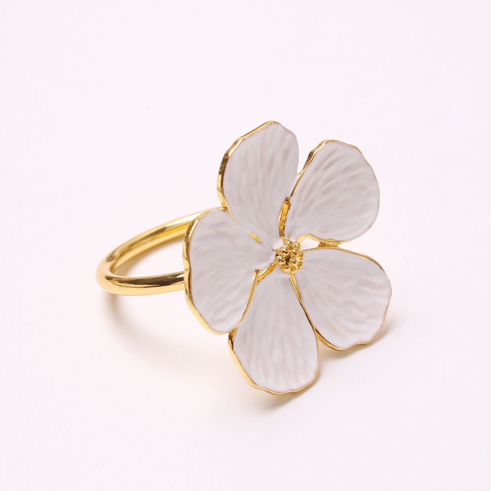Flower Napkin Rings Set of 8  ,Flower napkin ring, zinc alloy five petal flower napkin clasp, plant napkin ring, tissue ring (White)