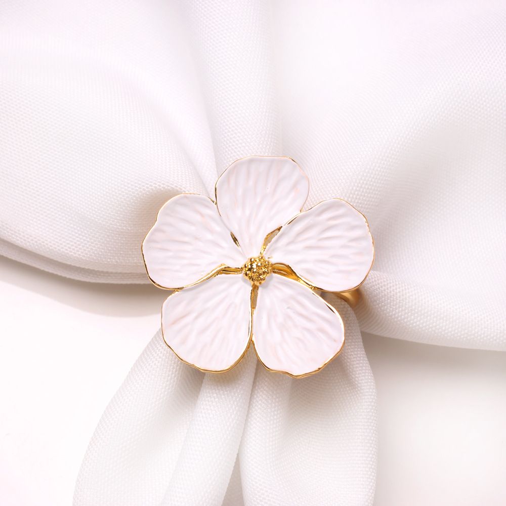 Flower Napkin Rings Set of 8  ,Flower napkin ring, zinc alloy five petal flower napkin clasp, plant napkin ring, tissue ring (White)