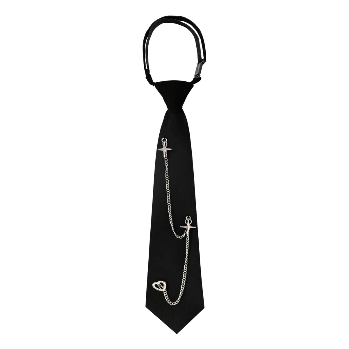 Black Tie for Women Girls Pre-Tied Womens Tie with Metal Chain Accessories Adjustable Necktie for School Shirt