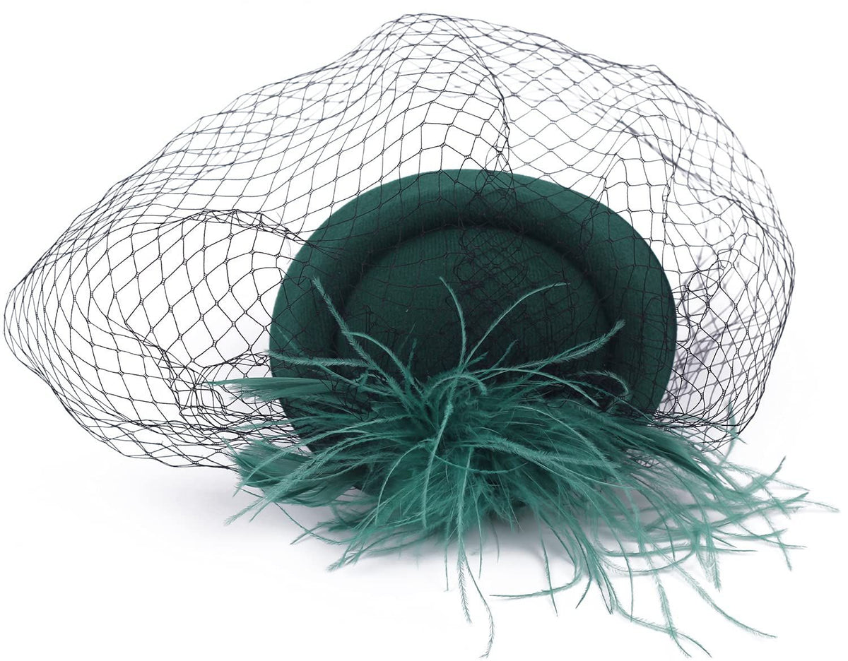 Womens Fascinators Hats Vintage  Hat  Hat Cocktail Tea Party Headwear with Veil for Girls and Women（Green）