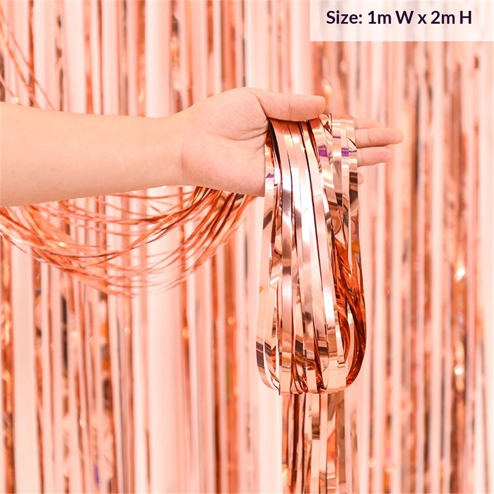 Rose Gold Christmas Foil Fringe Curtains Christmas Party Decoration, 3 Pcs 3.3ft x6.6ft Photo Booth Backdrop, Streamers Backdrop for Bachelorette Graduation Wedding Birthday