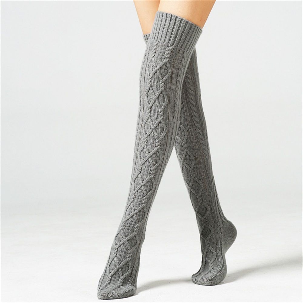 Women's Cable Knit Thigh High Boot Socks Extra Long Winter Stockings Leg Warmers, Boot Stocking Socks Knee High Leg Warmers (gray)