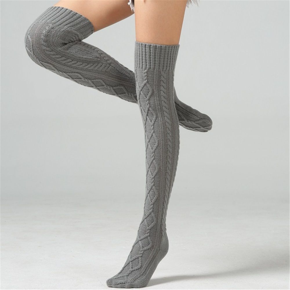 Women's Cable Knit Thigh High Boot Socks Extra Long Winter Stockings Leg Warmers, Boot Stocking Socks Knee High Leg Warmers (gray)