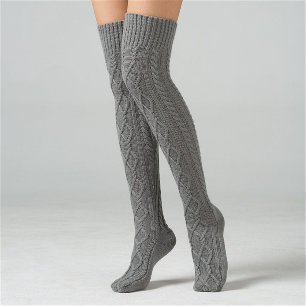 Women's Cable Knit Thigh High Boot Socks Extra Long Winter Stockings Leg Warmers, Boot Stocking Socks Knee High Leg Warmers (gray)