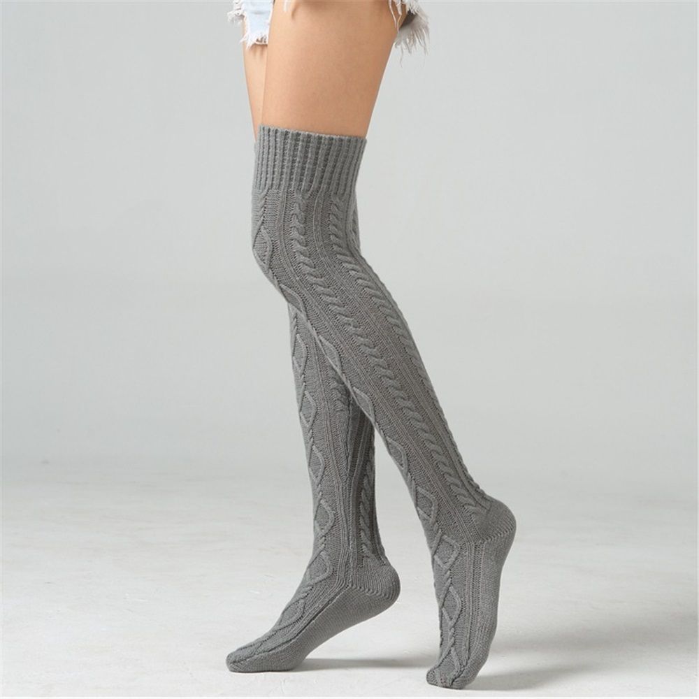 Women's Cable Knit Thigh High Boot Socks Extra Long Winter Stockings Leg Warmers, Boot Stocking Socks Knee High Leg Warmers (gray)