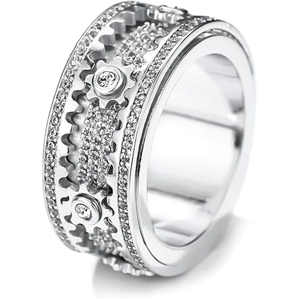 Spinner Ring for Men - Copper inlaid gear rotating ring - Rotating Mechanical Ring for Couples - Silver（9）
