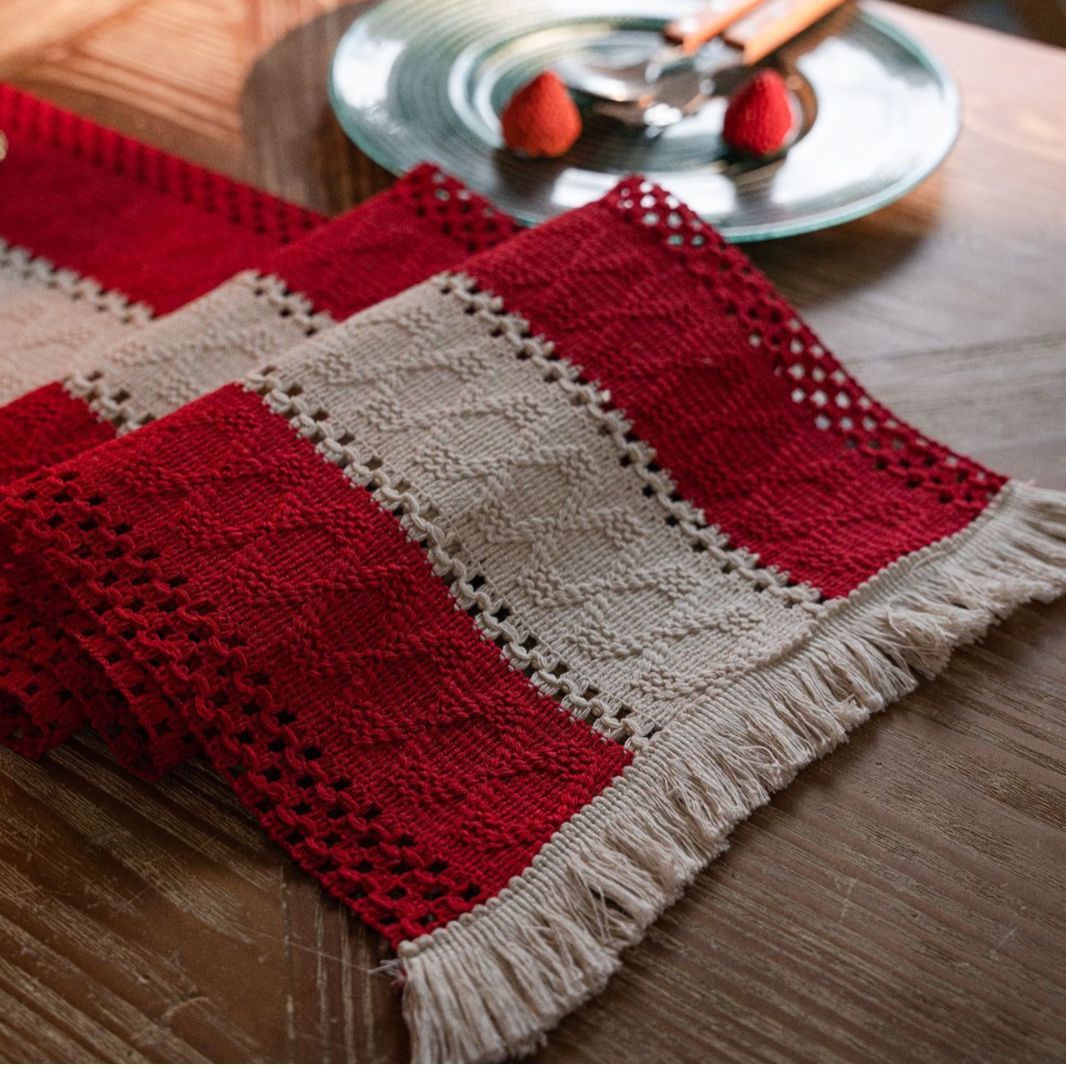 Table Runner for Home Decor with Tassels 72 Inches Long Farmhouse Red Rustic Boho Table Runner Table Decoration for Living Room Bridal Shower(12x72 Inches)