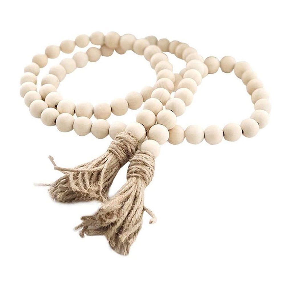 2 pack 58in Wood Bead Garland with Tassels, Farmhouse Rustic Country Decor Prayer Boho Wall Hanging Decoration (Nature)