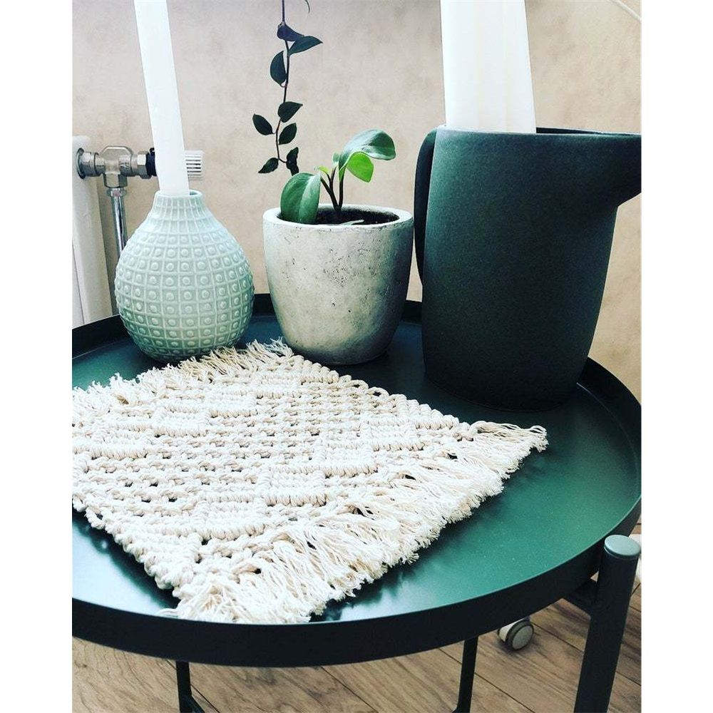 2 pack Handmade Cotton Woven Crochet Placemat with Tassels, 10 x12 Inches Small Place Mat for Bohemian Wedding Décor, Boho Table Mat for Farmhouse, Rustic Décor for Dining Table, Beige
