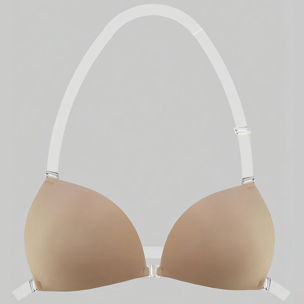 1pc Triangle Cup Self-Adhesive Push-Up Bra, Deep V-Neck Front Closure with Silicone Pads for Bikinis & Strapless Gowns D Apricot