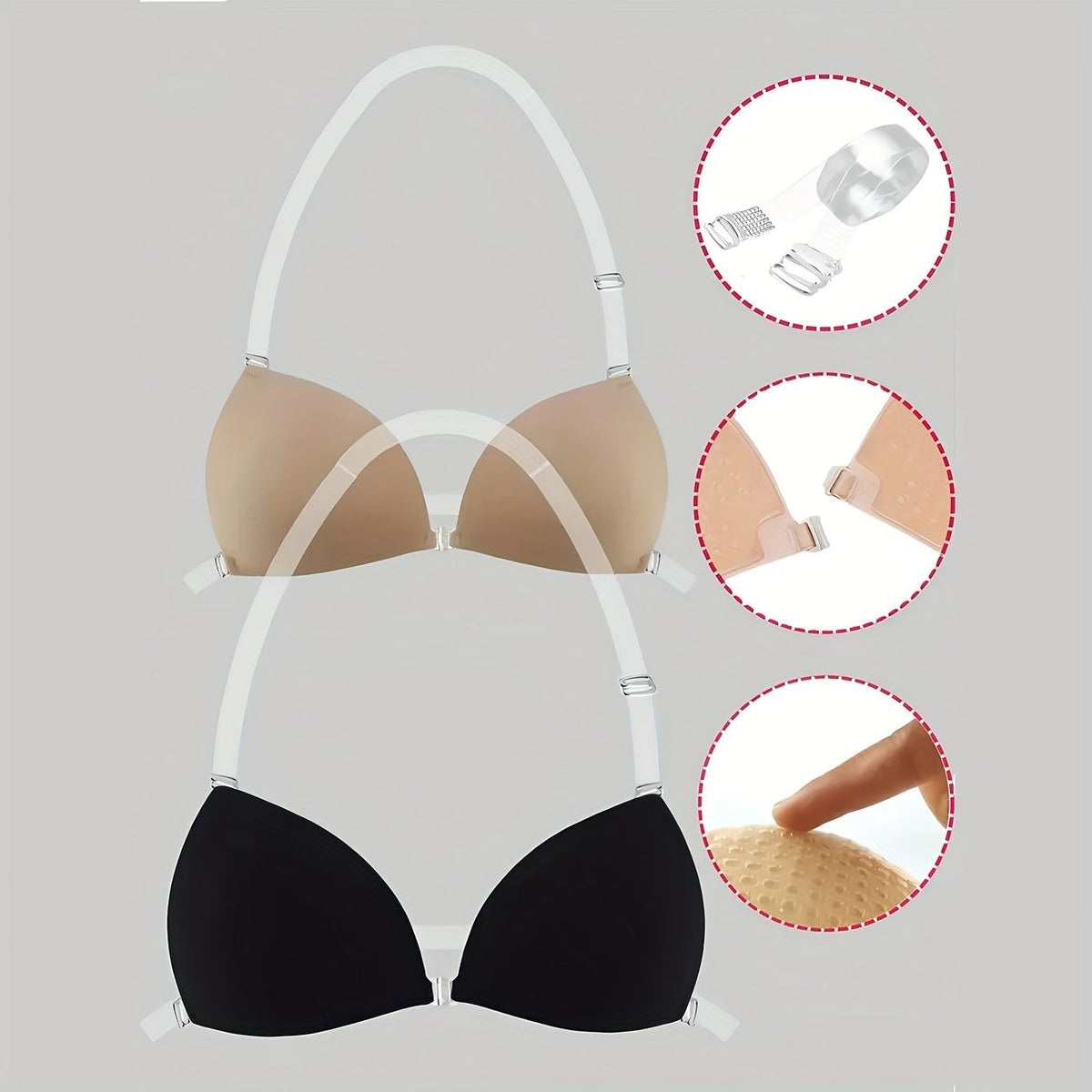 1pc Triangle Cup Self-Adhesive Push-Up Bra, Deep V-Neck Front Closure with Silicone Pads for Bikinis & Strapless Gowns D Apricot