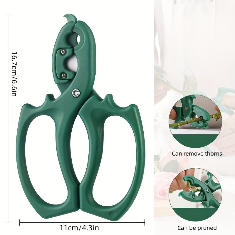 1pc Floral Scissors, 2-in-1 Flower Branch Pruning Shears, Stainless Steel Gardening Shears, Rose Thorn Remover, Suitable for Florists Green