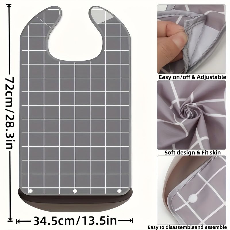 Adult Bibs for Eating Clothing Protector with Detachable Crumb Catcher Adult Bibs for Women and Men Gray-white Stripes 1pc
