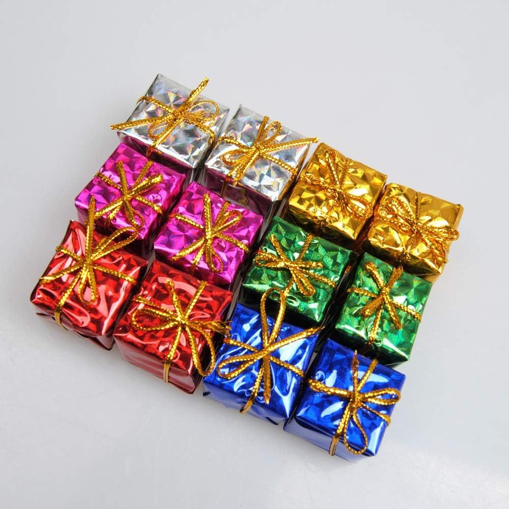 24 Pcs Assorted Color Foil Boxes handmade Gift Boxes Mini Tree Ornaments Laser candy box Christmas tree ornaments Pendant Decoration