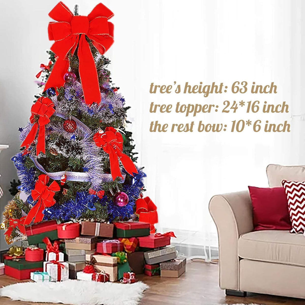 2 Packs Red Christmas Bows Decorations Big Velvet Bow with Wired Gold Border for Tree Topper, Wreaths, Outdoor, Garland, Outside (16 * 24 inch)