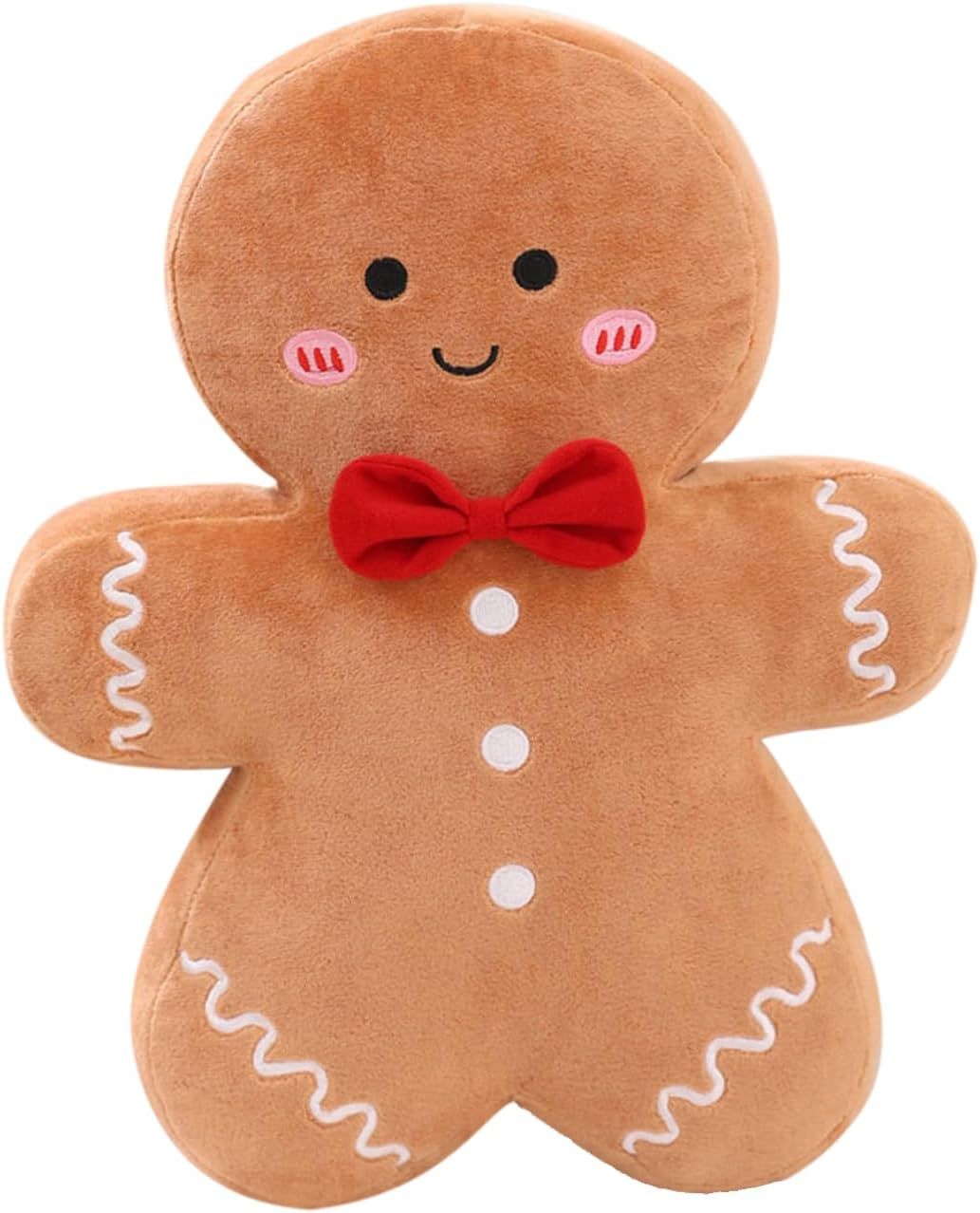 Christmas Gingerbread Man Pillow Plush Stuffed Gingerbread Pillow Fun Gingerbread Shaped Decorative Throw Pillows for Sofa Cushion Christmas Party Decor Khaki,15.7"