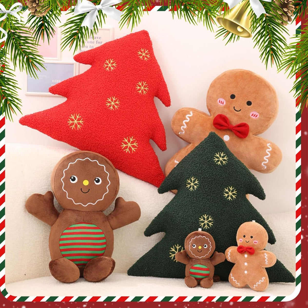 Christmas Gingerbread Man Pillow Plush Stuffed Gingerbread Pillow Fun Gingerbread Shaped Decorative Throw Pillows for Sofa Cushion Christmas Party Decor Khaki,15.7"