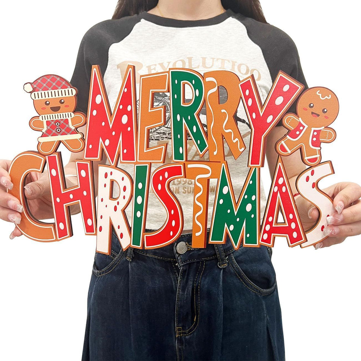Merry Christmas Door Decorations Gingerbread Man Wooden Sign Door Hanging Christmas Tree Ornament Xmas Front Door/Wall Decor Party Supplies