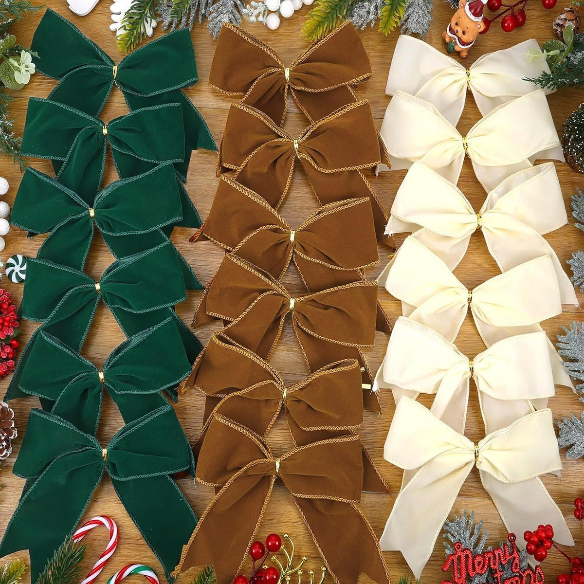 18 Pcs Christmas Velvet Bows 6 Inch Rustic Holiday Wreath Bows Vintage Xmas Ribbon Bows for Christmas Tree Wreath DIY Home Decorations