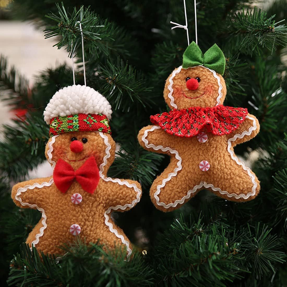 Gingerbread Man Ornaments, Christmas Gingerbread Women, 2pcs Plush Stuffed Ginger Figurines Decorations Hanging Holiday Decor for Tree Garden Office Coffee Bar Kitchen Doorknobs (2)