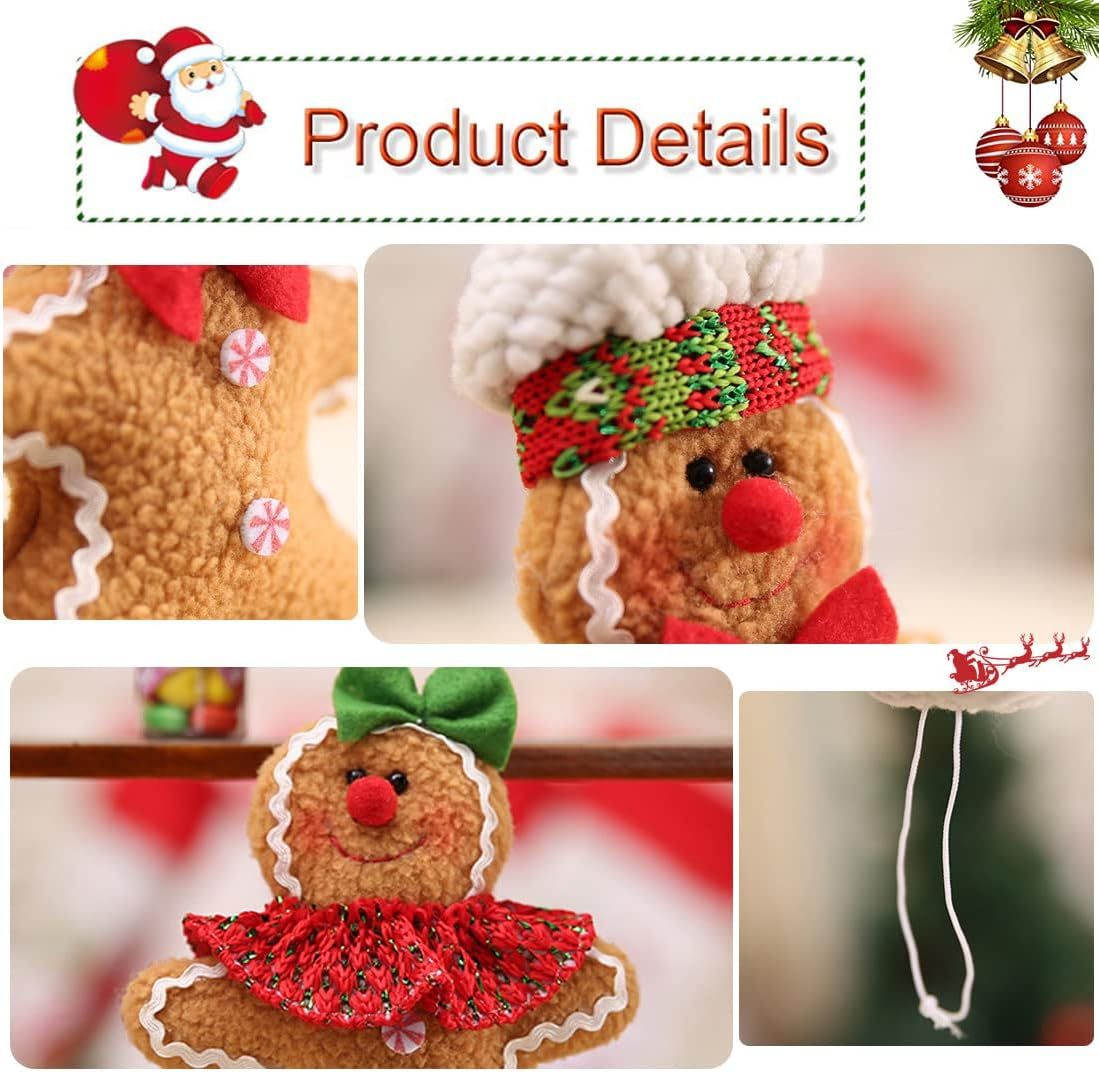 Gingerbread Man Ornaments, Christmas Gingerbread Women, 2pcs Plush Stuffed Ginger Figurines Decorations Hanging Holiday Decor for Tree Garden Office Coffee Bar Kitchen Doorknobs (2)