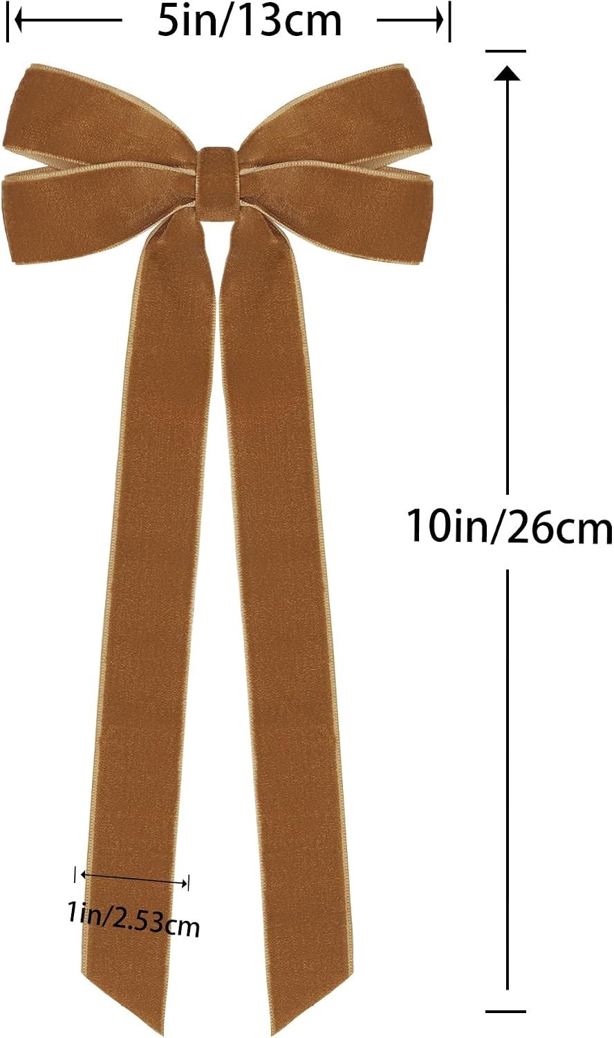 12Pcs Vintage Velvet Ribbon Bows Christmas Tree Decorations,5in x 10in Brown Xmas Ornaments for Tree Home Party Front Door Wreath Holiday Decor