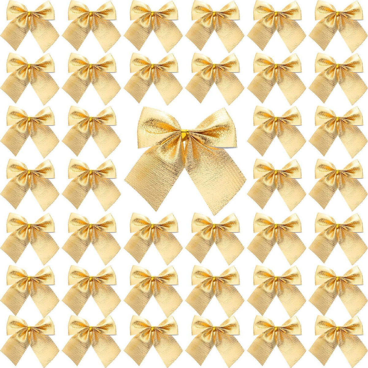 72 Pack Mini Christmas Tree Bows 6 cm Ribbon Bows Ornaments for Christmas Tree Hanging Decoration (Gold)