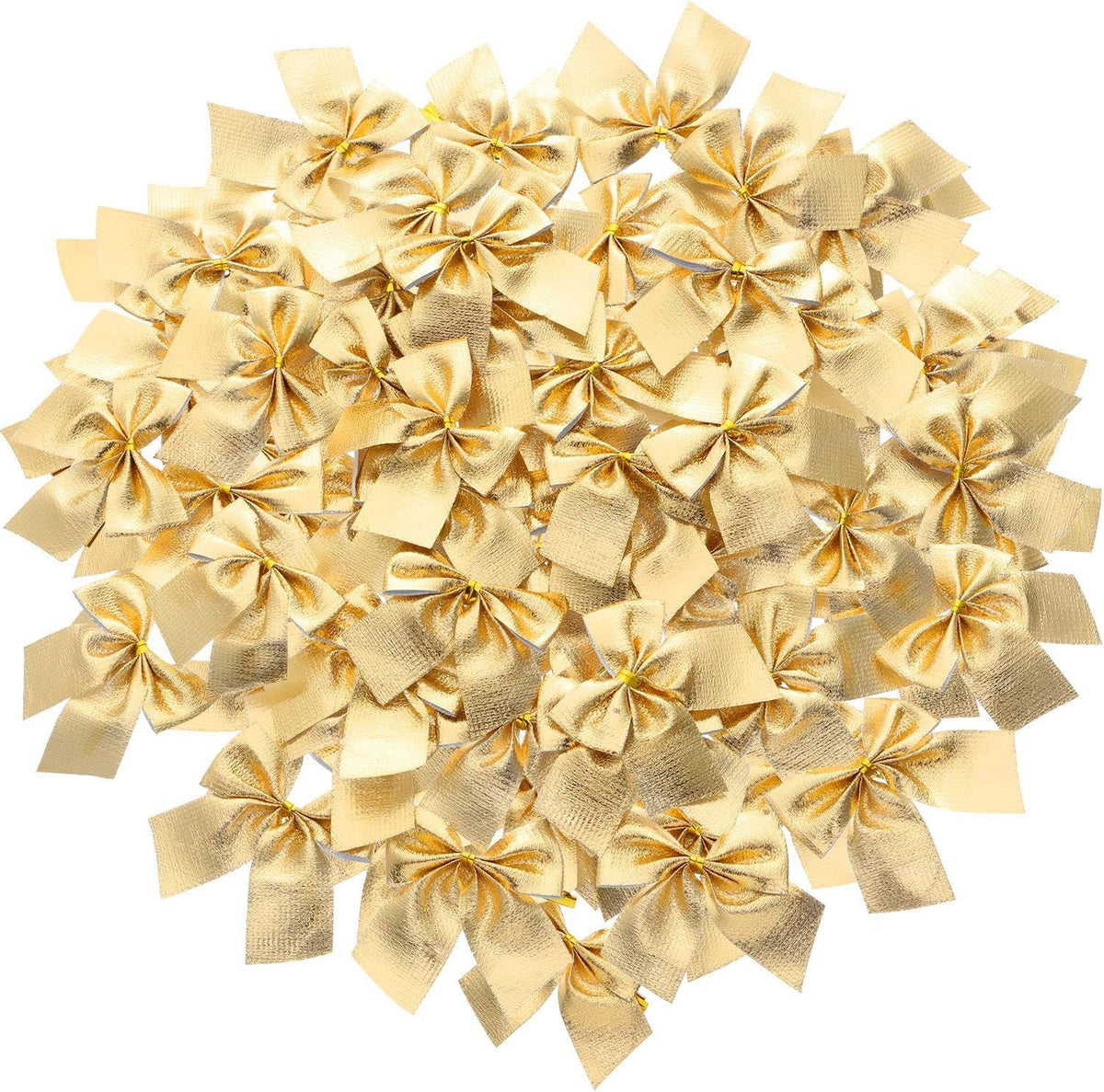 72 Pack Mini Christmas Tree Bows 6 cm Ribbon Bows Ornaments for Christmas Tree Hanging Decoration (Gold)