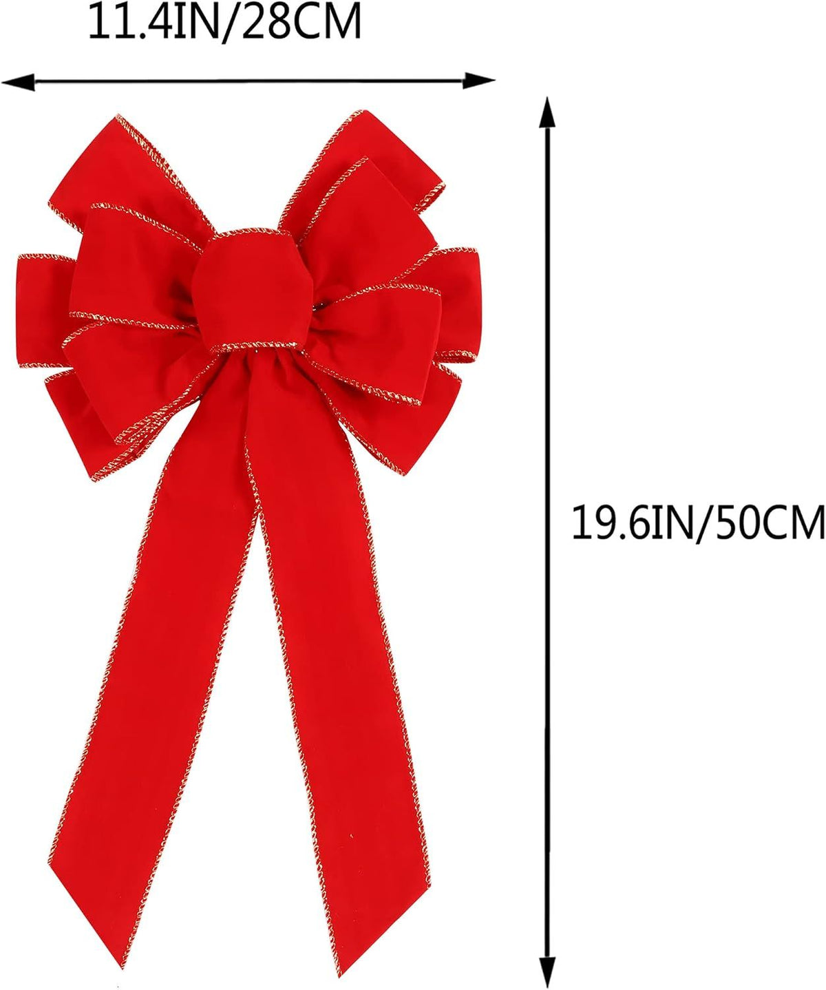 2 Pack Red Christmas Bows Outdoor Decorations,12”x20” Large Christmas Tree Topper Bow, Velvet Wreath Bow with Glitter Gold Edge for Xmas Home Front Door Decor