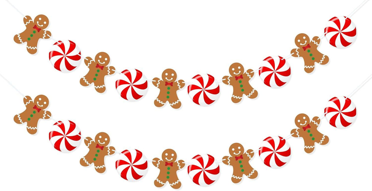 Peppermint Gingerbread Man Banner Garland Christmas Hanging Decorations Christmas Tree Ornaments for Home Office Decor New Year Xmas Holiday Party Supplies