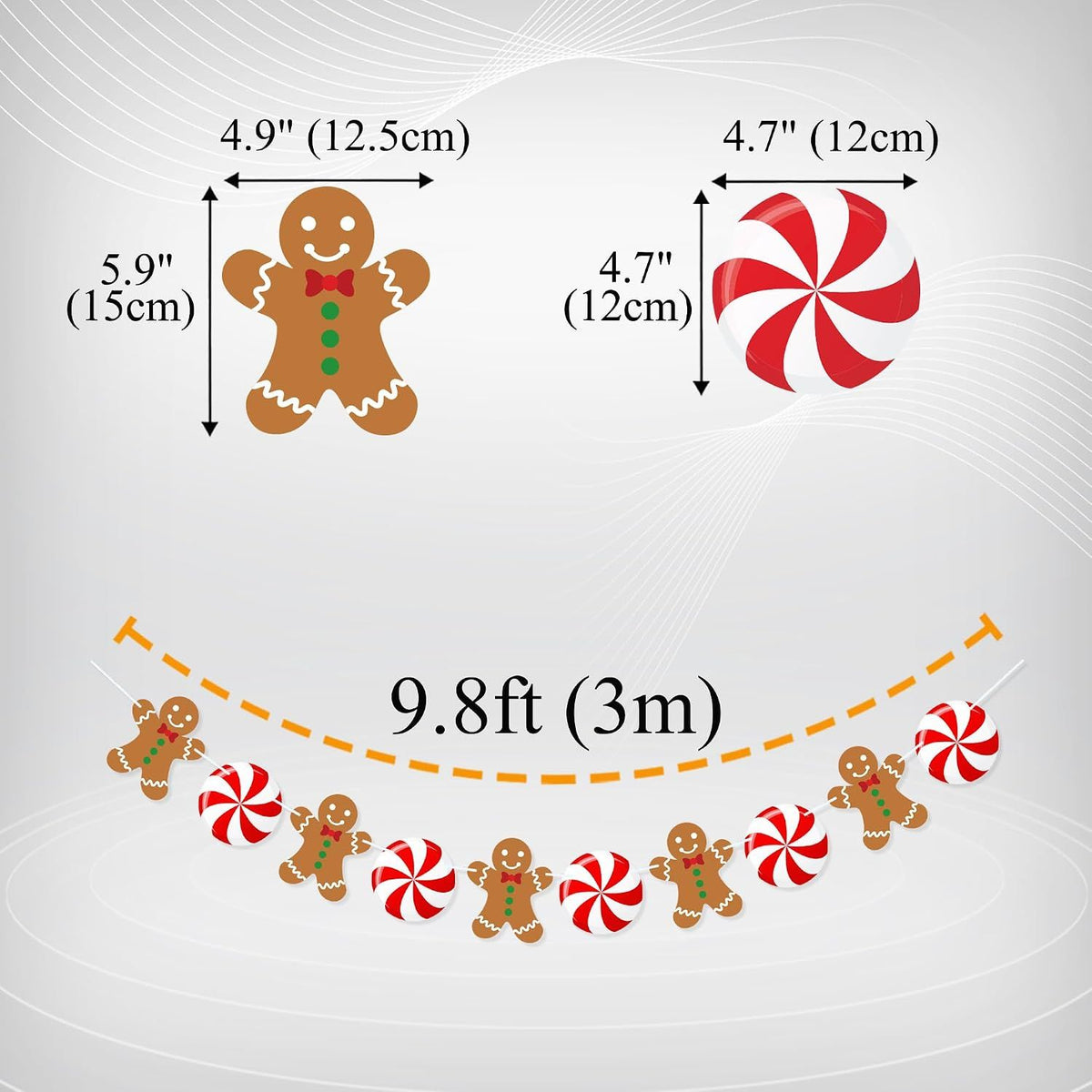 Peppermint Gingerbread Man Banner Garland Christmas Hanging Decorations Christmas Tree Ornaments for Home Office Decor New Year Xmas Holiday Party Supplies