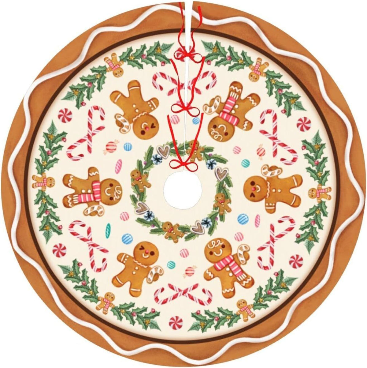 Gingerbread Man Christmas Tree Skirt Xmas Tree Mat Halloween Thanksgiving Christmas Tree Ornaments Decorations Holiday Party Indoor Outdoor 30"