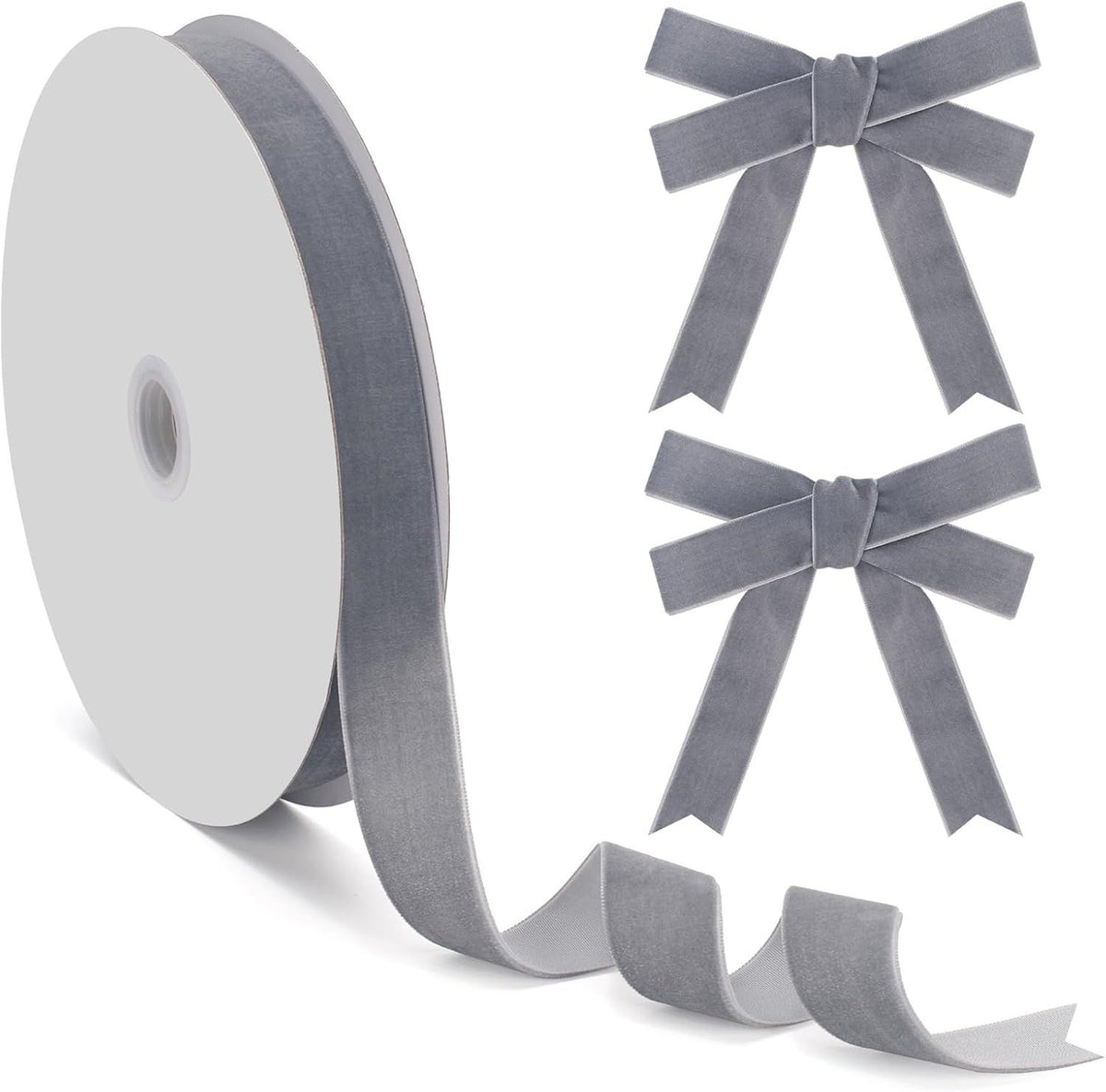 Grey Velvet Ribbon 1 inch, 25Yd Velvet Christmas Ribbon for Gift Wrapping, Blue Ribbon for Christmas Tree Ornaments, Wreath Decoration, Bouquet, Hair Bow, DIY Craft Gift