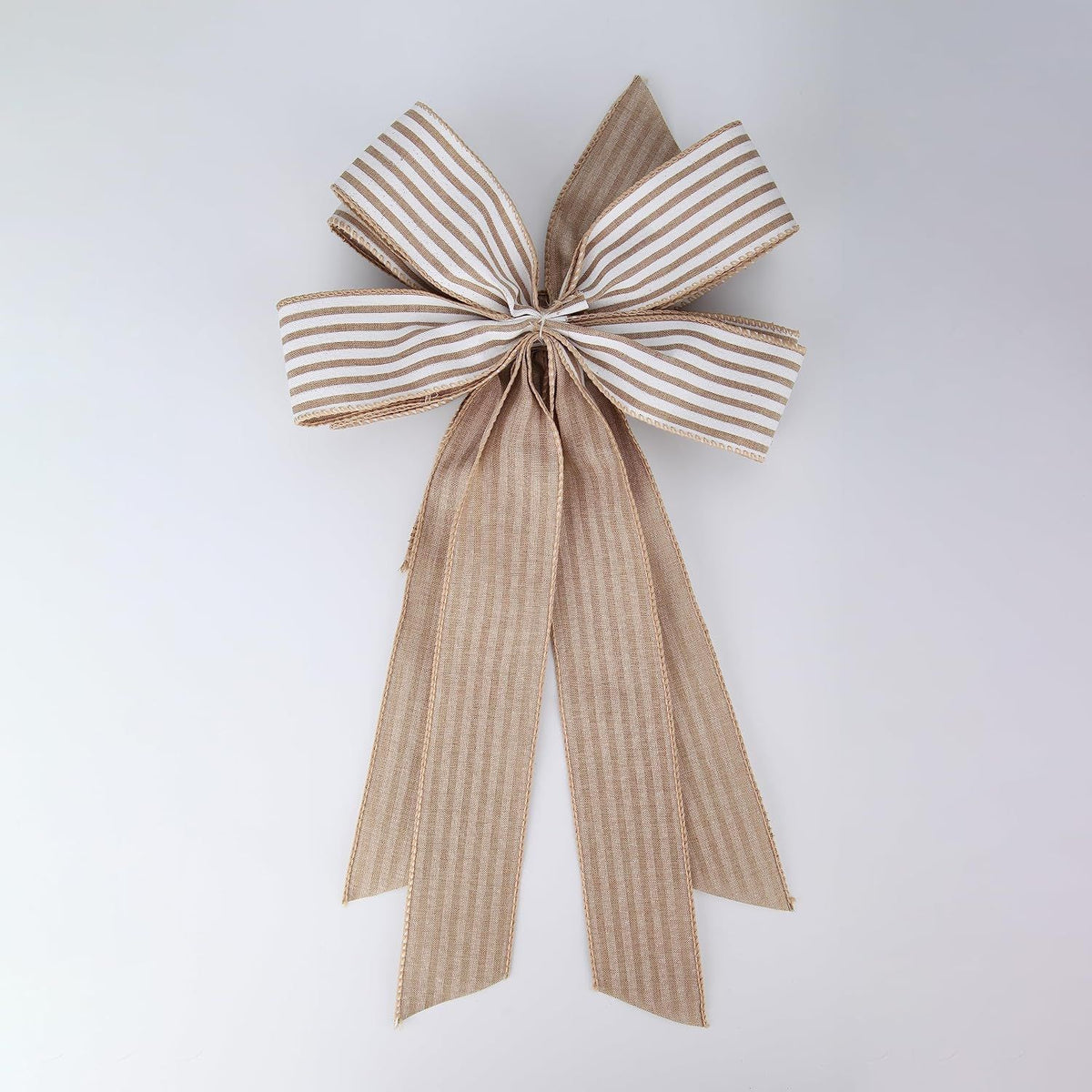 Large 24 x 10 Inch Natural Burlap White Rustic Ribbon Bow Farmhouse White Striped Wreath Bows for Christmas Door Wreath Home Decorations Tree Topper Party (White Striped) (PBCDBo23040022)